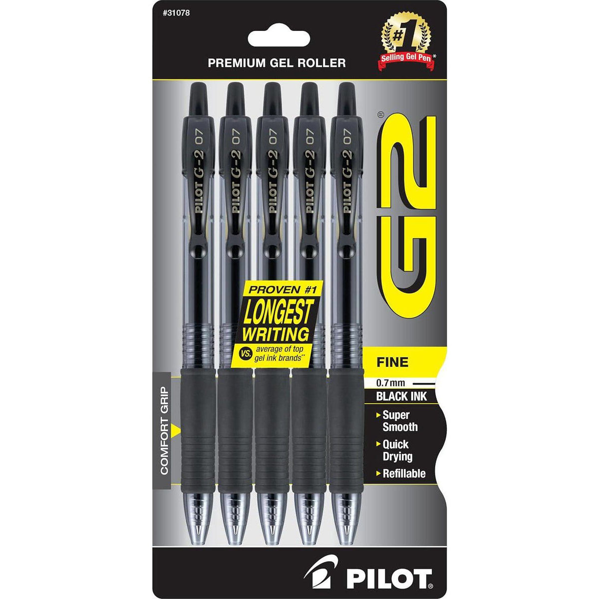 Pilot, G2 Premium Gel Roller Pens, Fine Point 0.7 Mm, Assorted Colors, Pack Of 5,Does not Apply
