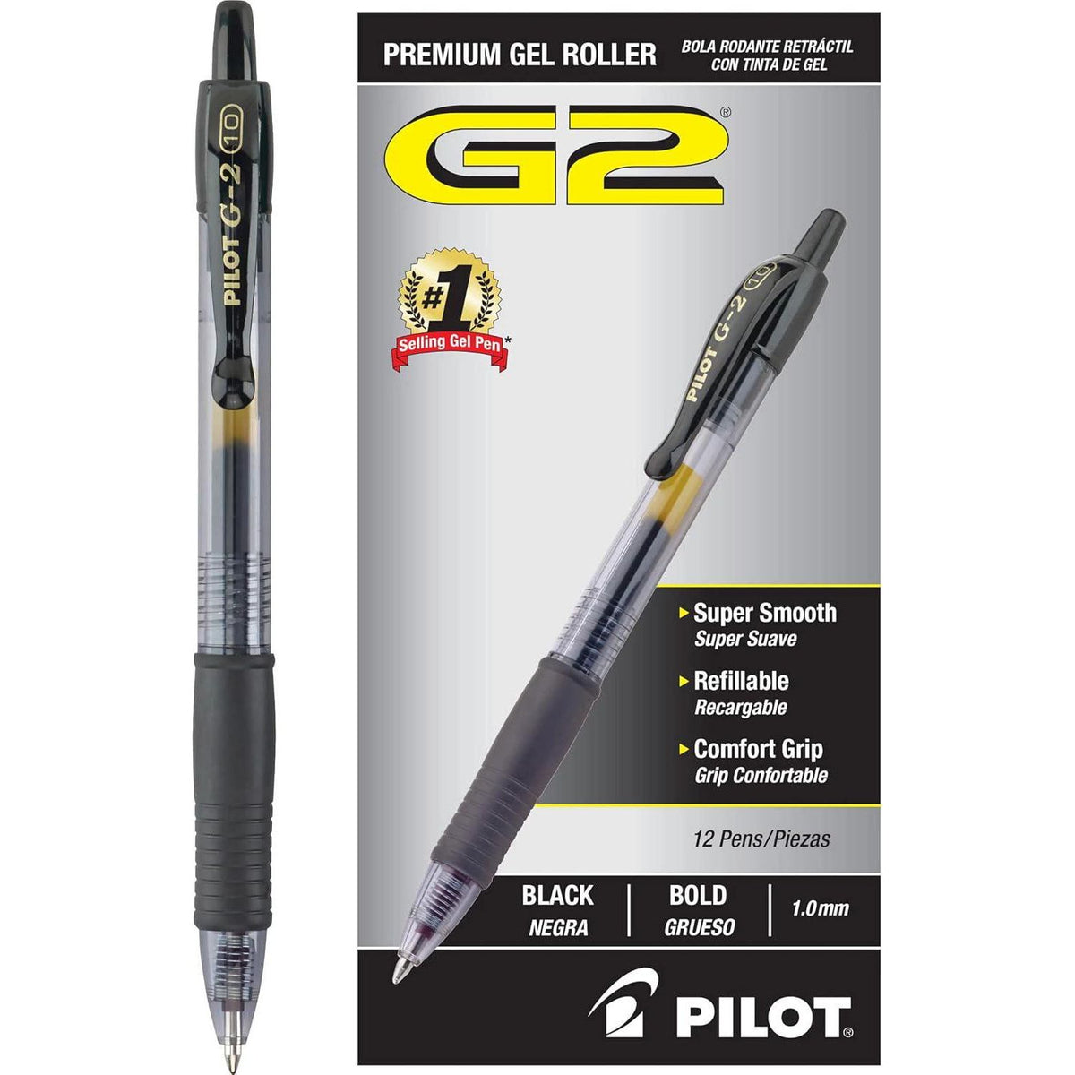 Pilot, G2 Premium Gel Roller Pens, Bold Point 1 Mm, Pack Of 12, Black,