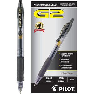 Pilot, G2 Premium Gel Roller Pens, Bold Point 1 Mm, Pack Of 12, Black,