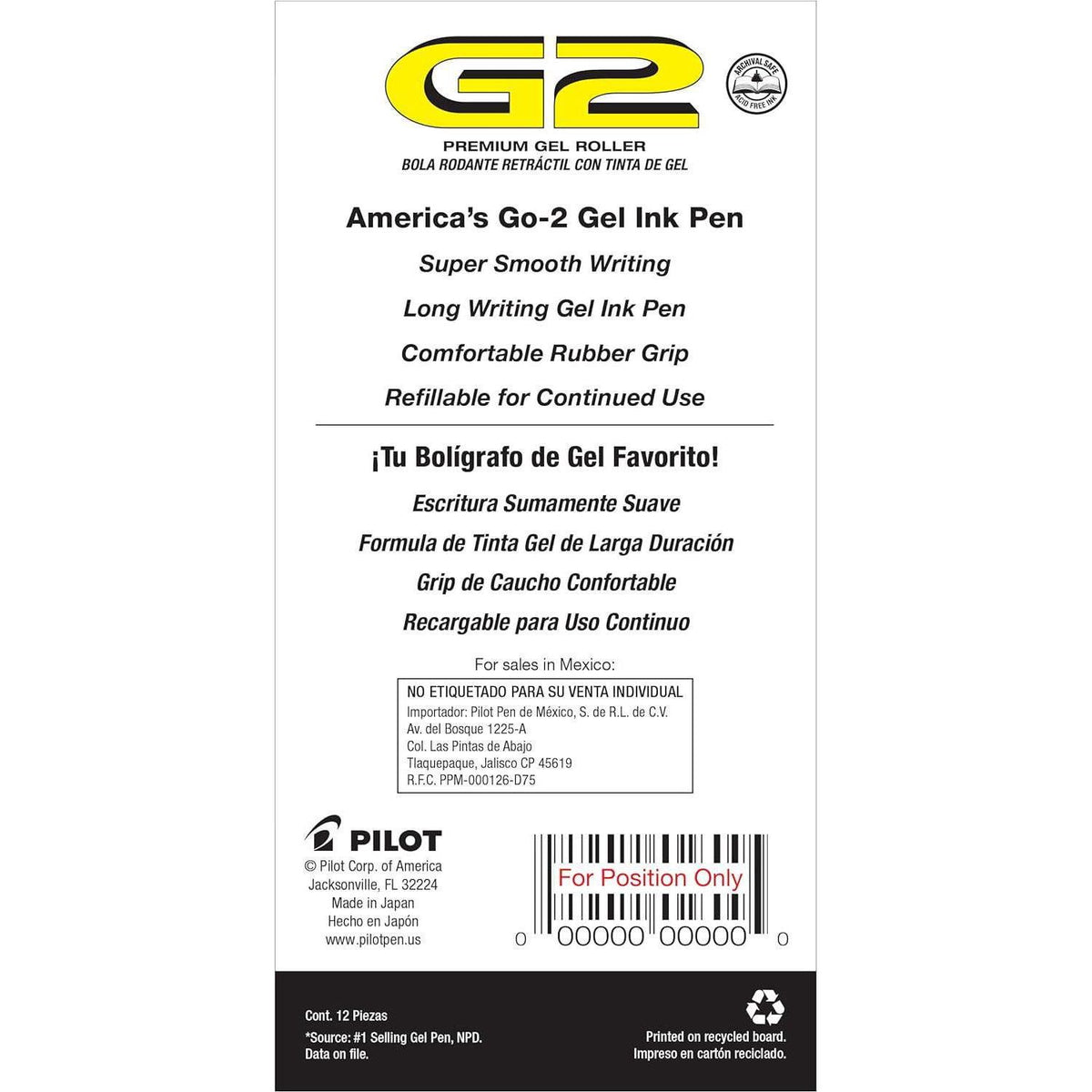 Pilot, G2 Premium Gel Roller Pens, Bold Point 1 MM, Pack Of 12, Navy,