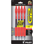 Pilot, G2 Premium Gel Roller Pens, Fine Point 0.7 Mm, Red, Pack Of 4,