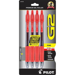 Pilot, G2 Premium Gel Roller Pens, Fine Point 0.7 Mm, Red, Pack Of 4,