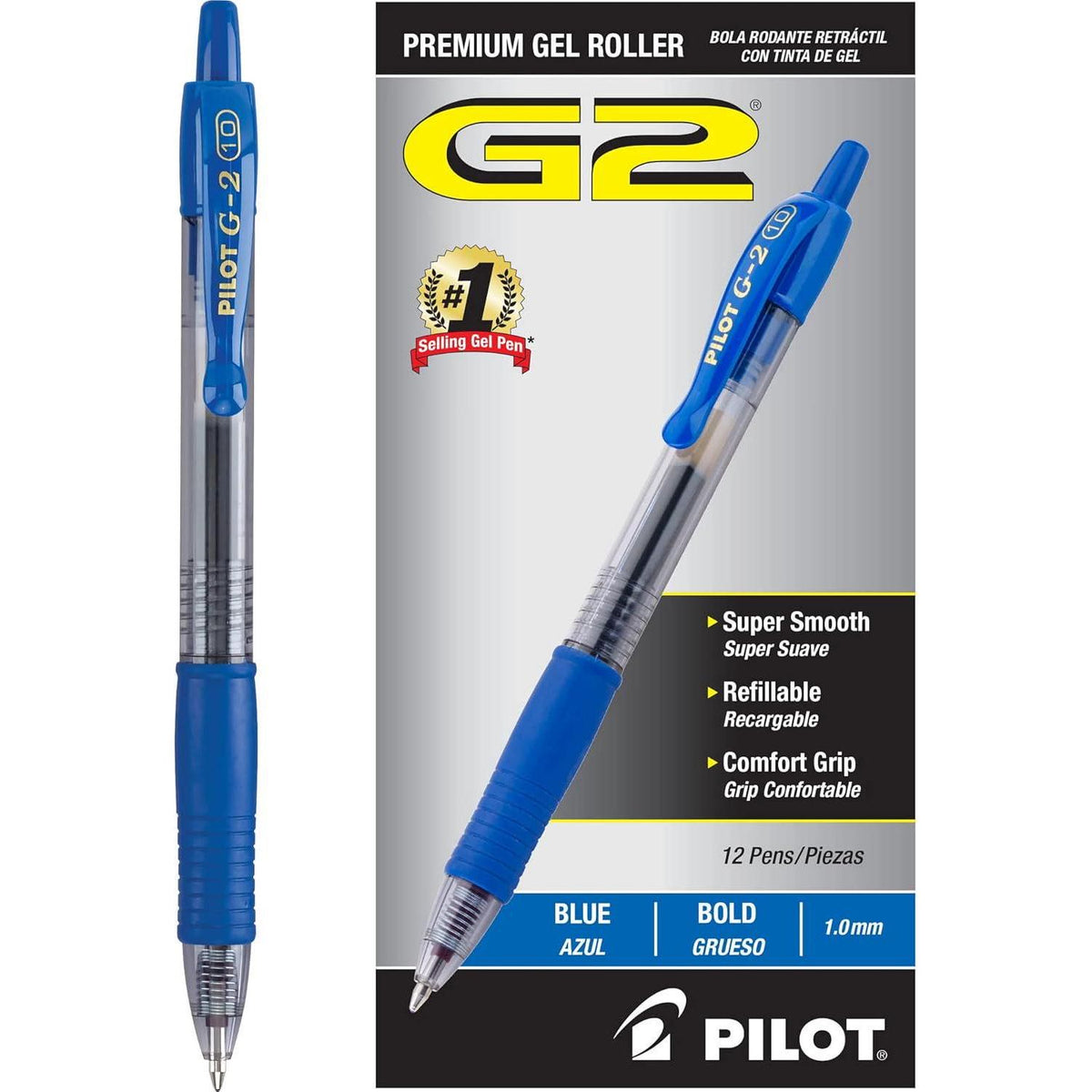 Pilot, G2 Premium Gel Roller Pens, Bold Point 1 Mm, Pack Of 12, Blue,