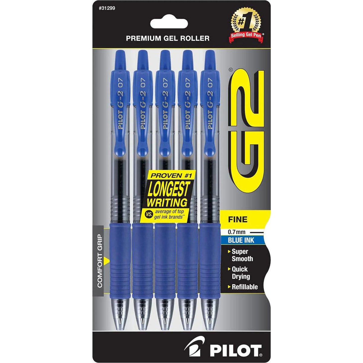 Pilot, G2 Premium Gel Roller Pens, Fine Point 0.7 Mm, Assorted Colors, Pack Of 5,Does not Apply