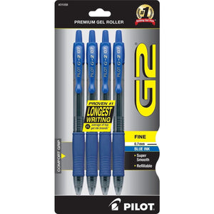 Pilot, G2 Premium Gel Roller Pens, Fine Point 0.7 Mm, Blue, Pack Of 4,