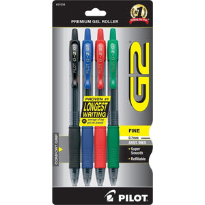 Pilot, G2 Premium Gel Roller Pens, Fine Point 0.7 Mm, Black, Blue, Red, Green, Pack Of 4,