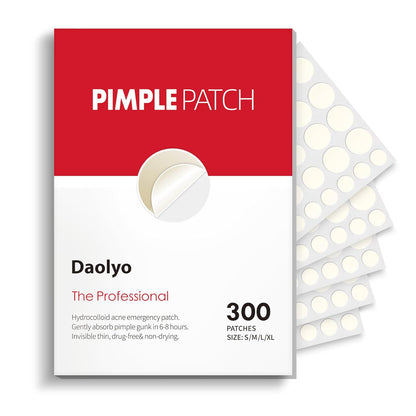 Daolyo Pimple Patches For Face, 4 Size 300 Counts Acne Patches, Hydrocolloid Patches For Covering Zits And Blemishes, Spot Stickers With Salicylic Acid, Tea Tree Oil And Calendula Oil