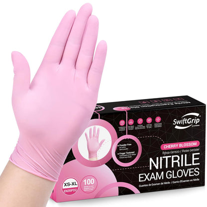 SwiftGrip Pink Disposable Gloves, Medical Exam Gloves Disposable Latex Free, Gloves For Cleaning And Esthetician, Pink Rubber Gloves, Pink Cleaning Gloves, Powder-Free, 100-ct Box (Medium)