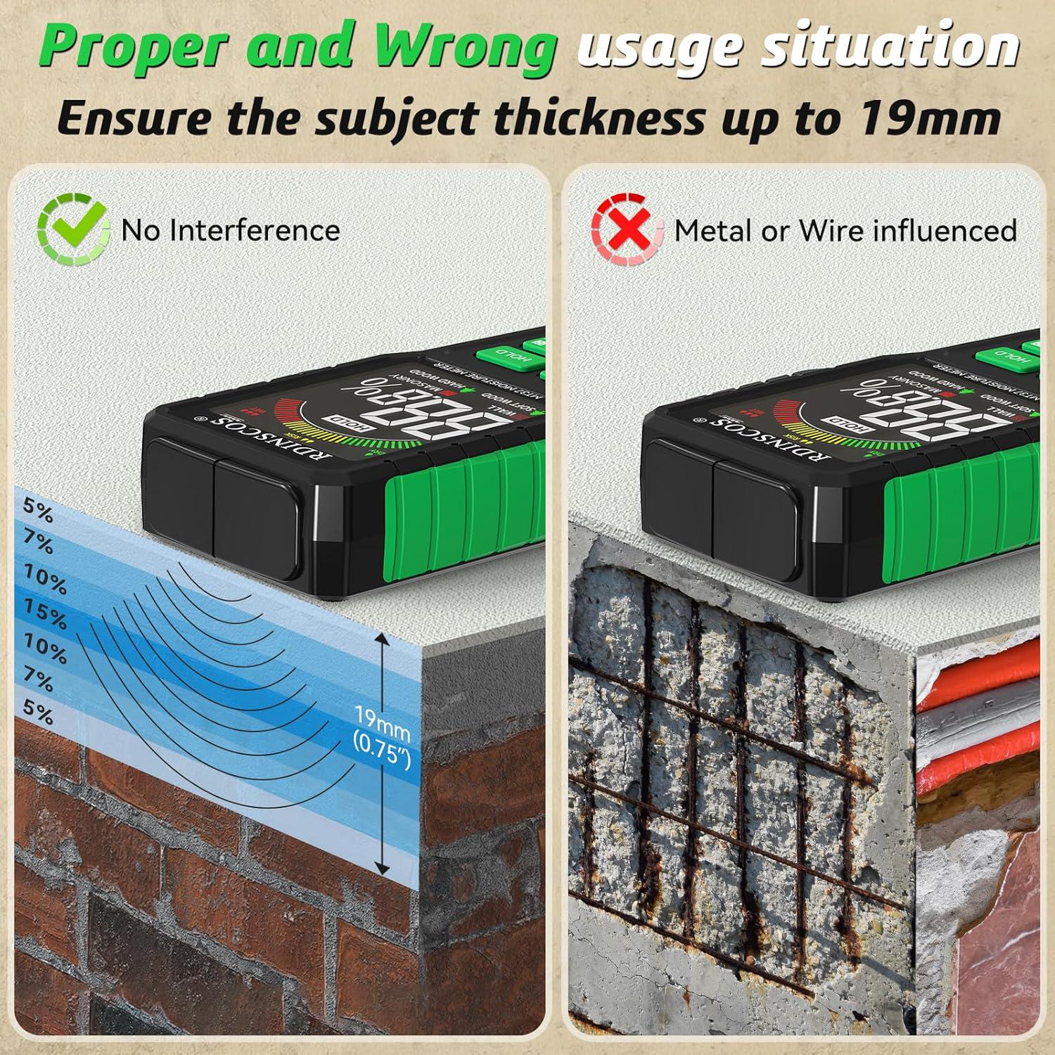 Pinless Moisture Meter,Wood Moisture Meters For Walls, Firewood Floor Humidity Detector Lumber Humidity Tester Paper Cerimic Ceiling Firewood Cardboard Humidity Building Material (MT37),