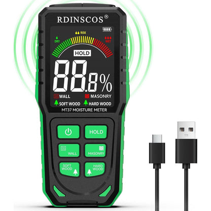 Pinless Moisture Meter,Wood Moisture Meters For Walls, Firewood Floor Humidity Detector Lumber Humidity Tester Paper Cerimic Ceiling Firewood Cardboard Humidity Building Material (MT37),