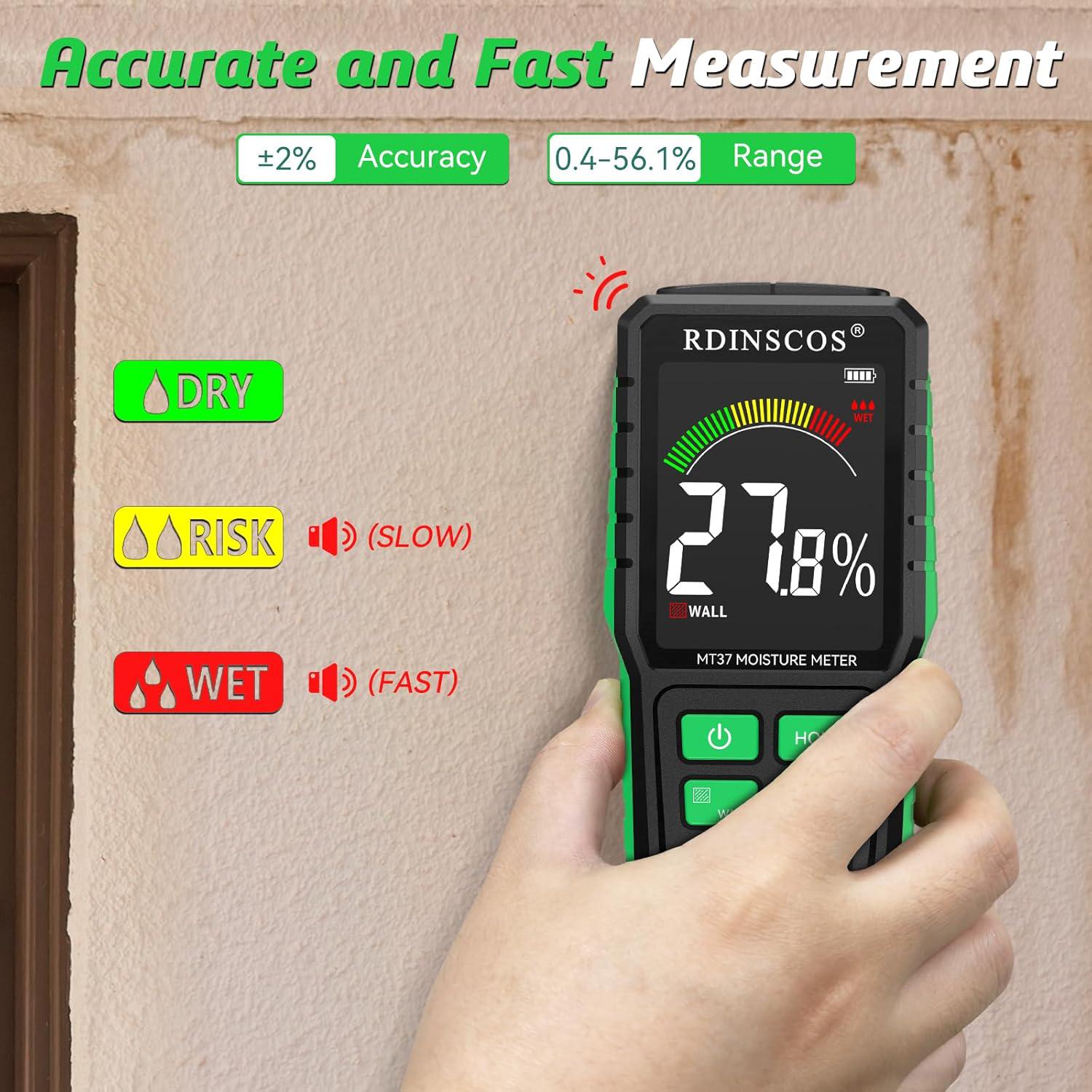 Pinless Moisture Meter,Wood Moisture Meters For Walls, Firewood Floor Humidity Detector Lumber Humidity Tester Paper Cerimic Ceiling Firewood Cardboard Humidity Building Material (MT37),