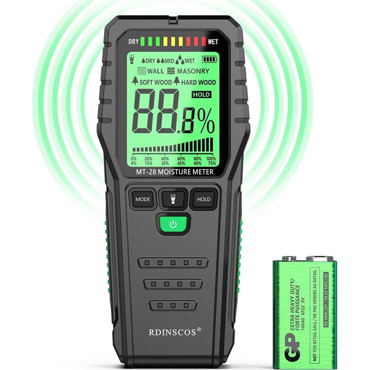Pinless Moisture Meter,Wood Moisture Meters For Walls, Firewood Floor Humidity Detector Lumber Humidity Tester Paper Cerimic Ceiling Firewood Cardboard Humidity Building Material (MT28),