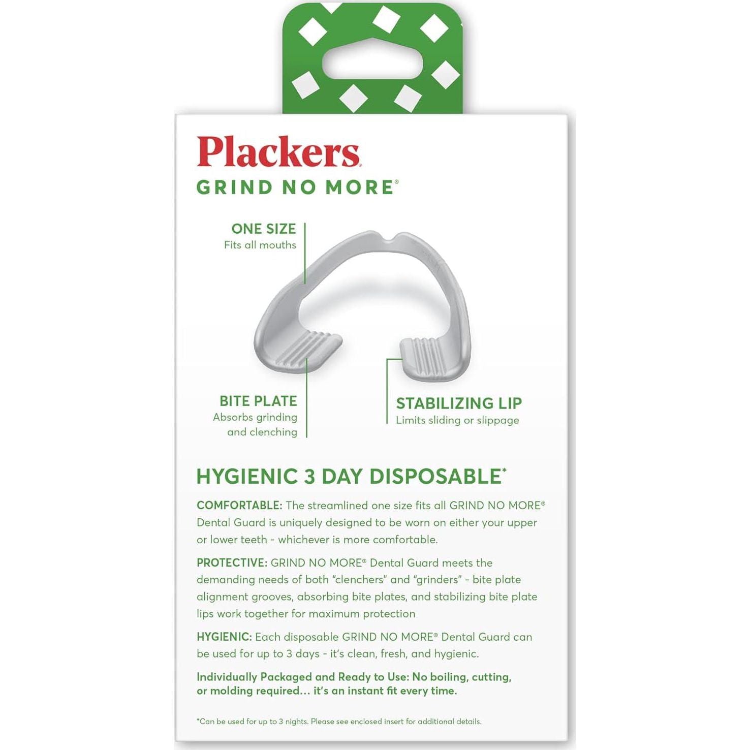 Plackers Grind No More Night Guard, Nighttime Protection For Teeth, Sleep Well, BPA Free, Ready To Wear, Disposable, One Size Fits All, 10 Count,
