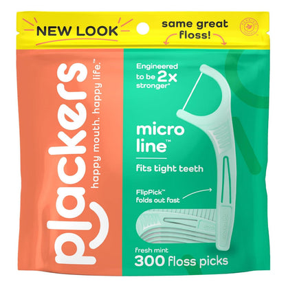 Plackers Microline Dental Floss Picks, Fresh Mint, Tuffloss, 300 Count