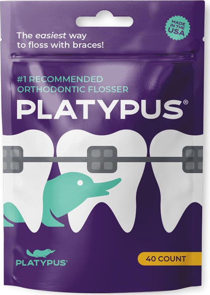 Platypus Orthodontic Flossers for Braces, 40 Count, Fits Under Arch Wire, Non-Damaging, Encourages Flossing Habits