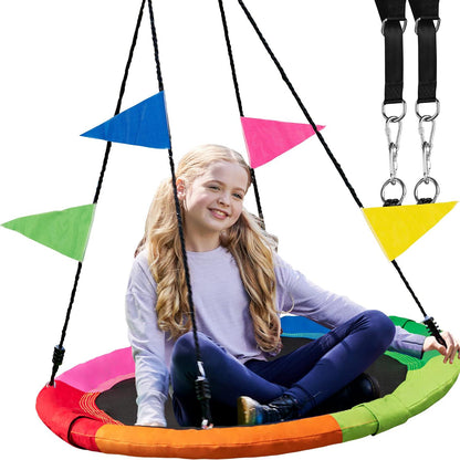 Playvibe 40" Tree Saucer Swing for Kids, Outdoor Round Disc, 900lb Capacity, Multicolor Waterproof Oxford Fabric with Straps