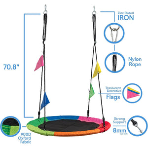 Playvibe 40" Tree Saucer Swing for Kids, Outdoor Round Disc, 900lb Capacity, Multicolor Waterproof Oxford Fabric with Straps