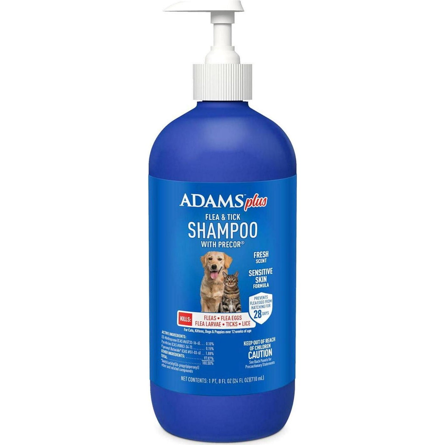 PLUS Flea & Tick Shampoo with Precor, 24 oz, Pump, Sensitive Skin Formula for Dogs & Cats Over 12 Weeks