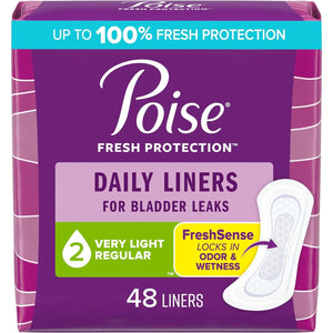 Poise Daily Liners for Women, Light Absorbency, Regular Length, 48 Count