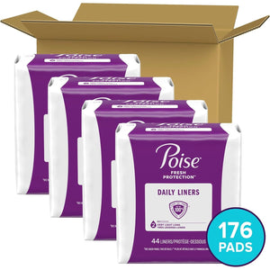 Poise Daily Incontinence Liners, Very Light Absorbency, Long Length, 176 Count (4 Packs of 44 Liners)