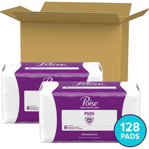 Poise Incontinence Pads & Postpartum Incontinence Pads, 5 Drop Maximum Absorbency, Long Length, 128 Count, Packaging May Vary