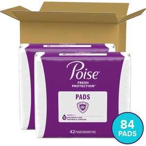 Poise Incontinence Pads & Postpartum Pads, Maximum Absorbency, Long Length, 84 Count (Packaging May Vary)