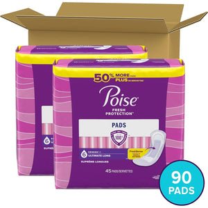 Poise Incontinence Pads & Postpartum Pads, Ultimate Absorbency, Long Length, 90 Count, Packaging May Vary