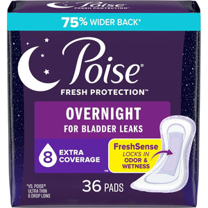Poise Incontinence Pads & Postpartum Overnight Pads, Extra Coverage, 36 Count