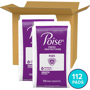 Poise Incontinence & Postpartum Pads, 6 Drop Ultimate Absorbency, Regular Length, 112 Count (Packaging May Vary)