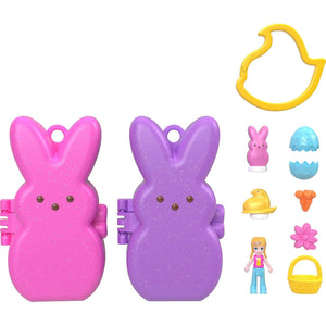 Polly Pocket x Peeps Compact Set with 6 Dolls 2 Playsets and Clip Keychains