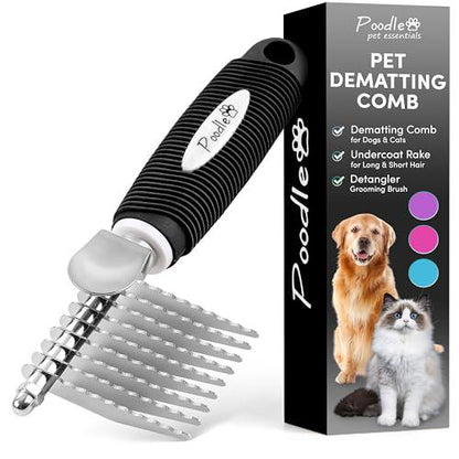 Poodle Dematting Rake Comb with 2.5 Inch Steel Blades Metal Grooming Brush for Knotted Fur