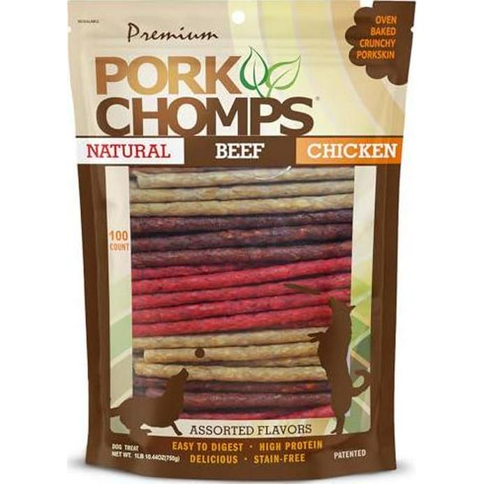 Pork Chomps Munchy Sticks Dog Chews Assorted Flavors 5 Inch 100 Count Tasty and Long Lasting Treats