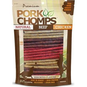 Pork Chomps Munchy Sticks Dog Chews Assorted Flavors 5 Inch 100 Count Tasty and Long Lasting Treats