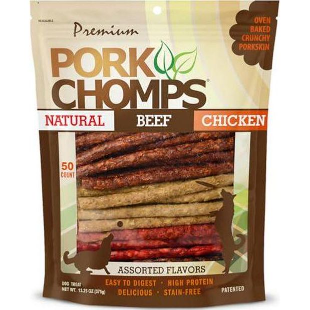 Pork Chomps Munchy Sticks Assorted Flavors Dog Chews 5 Inch 50 Count