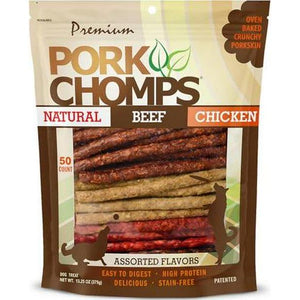 Pork Chomps Munchy Sticks Assorted Flavors Dog Chews 5 Inch 50 Count