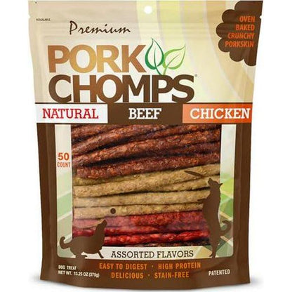 Pork Chomps Munchy Sticks Assorted Flavors Dog Chews 5 Inch 50 Count