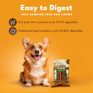 Pork Chomps Roasted Pork Skin Twists Dog Chews 6 Inch 4 Count Tasty Long Lasting Treats