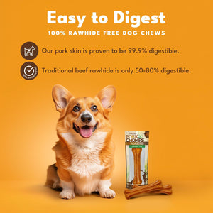 Pork Chomps Roasted Pressed Pork Skin Dog Chew Bone, 7 Inch, 1 Count, Long-Lasting, Rawhide-Free, Highly Digestible, for Medium to Large Dogs