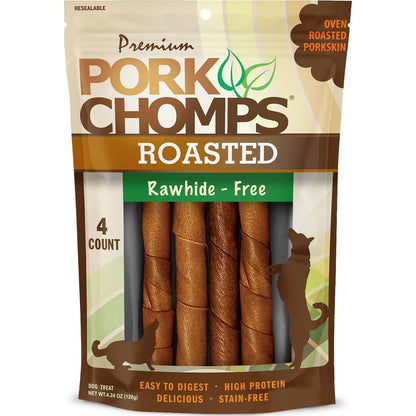 Pork Chomps Roasted Pork Skin Twists Dog Chews 6 Inch 4 Count Tasty Long Lasting Treats