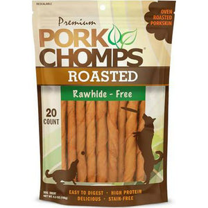 Pork Chomps Mini Twists Roasted Pork Skin Dog Chews 5 Inch 20 Count Bag