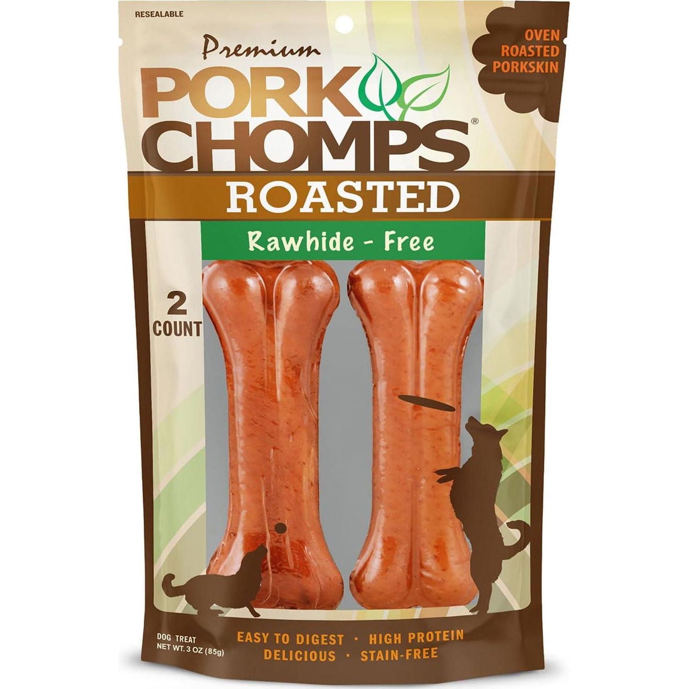 Pork Chomps Pressed Pork Skin Chews for Dogs 4.5 Inch Bones 2 Count Highly Digestible