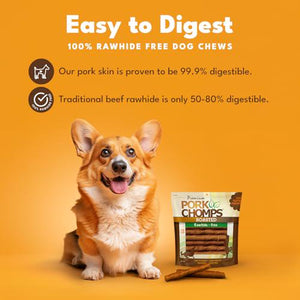 Pork Chomps Roasted Pork Skin Dog Chews 6 Inch Twists Pack of 15 Long Lasting Tasty Treats for Chewing