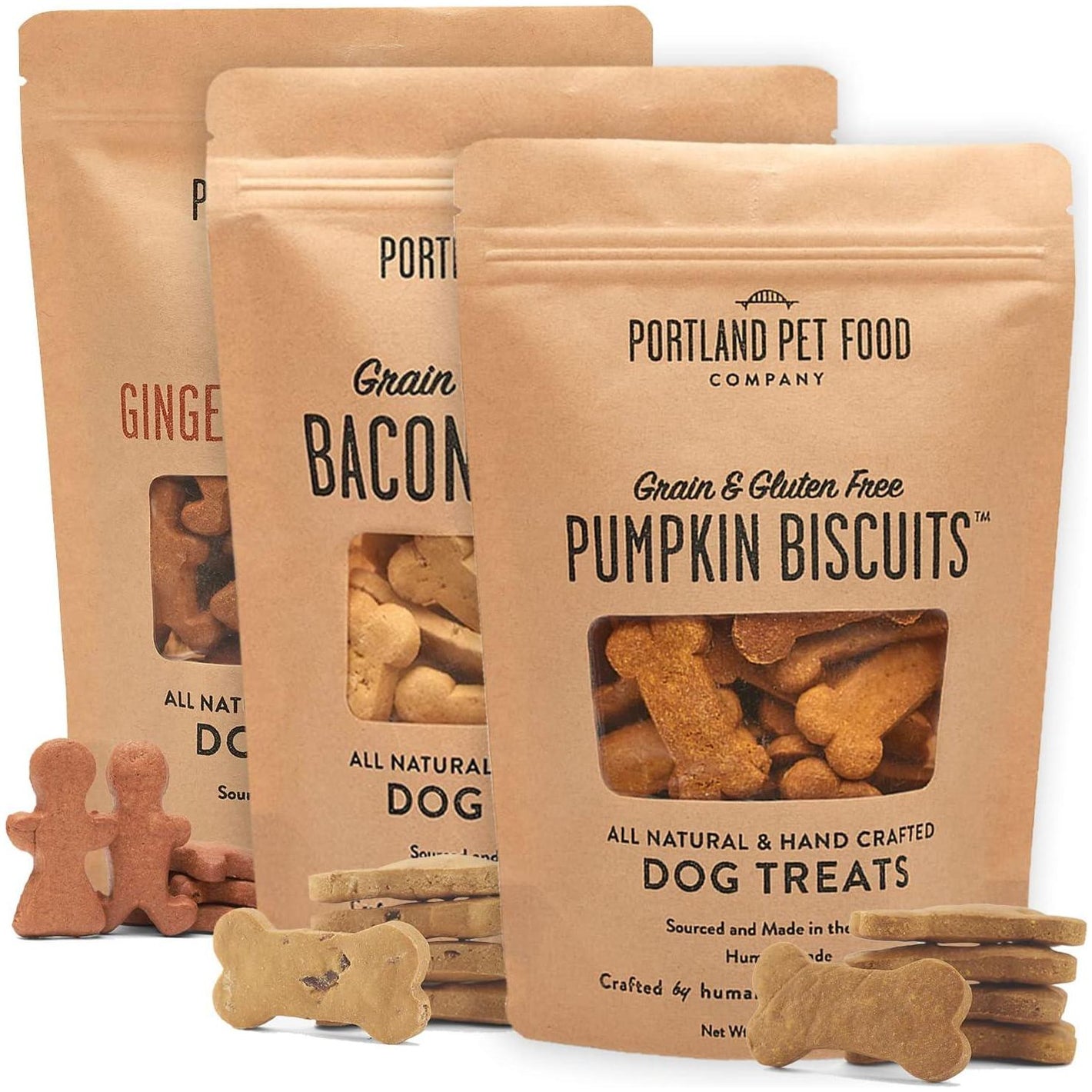 Portland Pet Food Dog Treats Variety Pack Pumpkin Gingerbread Bacon Biscuits Grain Free Made in USA 3 Pack