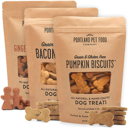 Portland Pet Food Dog Treats Variety Pack Pumpkin Gingerbread Bacon Biscuits Grain Free Made in USA 3 Pack
