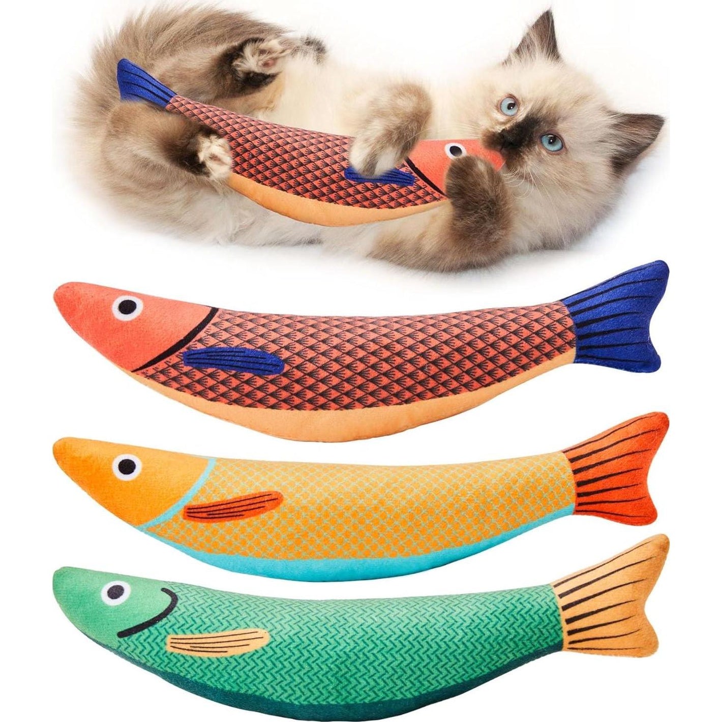 Potaroma Saury Fish Cat Toys, 3 Pack, 9.4", Catnip & Crinkle Sound, Soft Kicker Toy for Indoor Cats of All Breeds