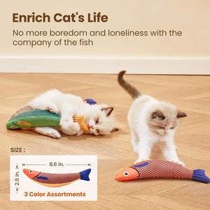 Potaroma Saury Fish Cat Toys, 3 Pack, 9.4", Catnip & Crinkle Sound, Soft Kicker Toy for Indoor Cats of All Breeds