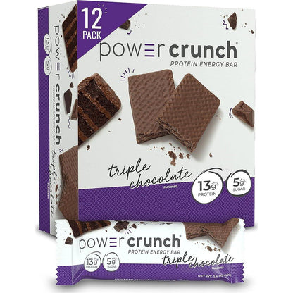 Power Crunch Triple Chocolate Protein Wafer Bars, High Protein Snacks, 1.4 oz (12-Pack)