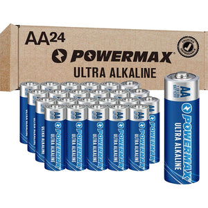 PowerMax 24-Count Double AA Batteries, Ultra Long Lasting, Alkaline, 10-Year Shelf Life, Reclosable Packaging