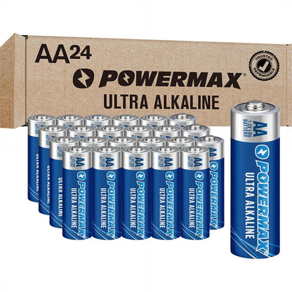 PowerMax 24-Count Double AA Batteries, Ultra Long Lasting, Alkaline, 10-Year Shelf Life, Reclosable Packaging