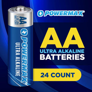 PowerMax 24-Count Double AA Batteries, Ultra Long Lasting, Alkaline, 10-Year Shelf Life, Reclosable Packaging